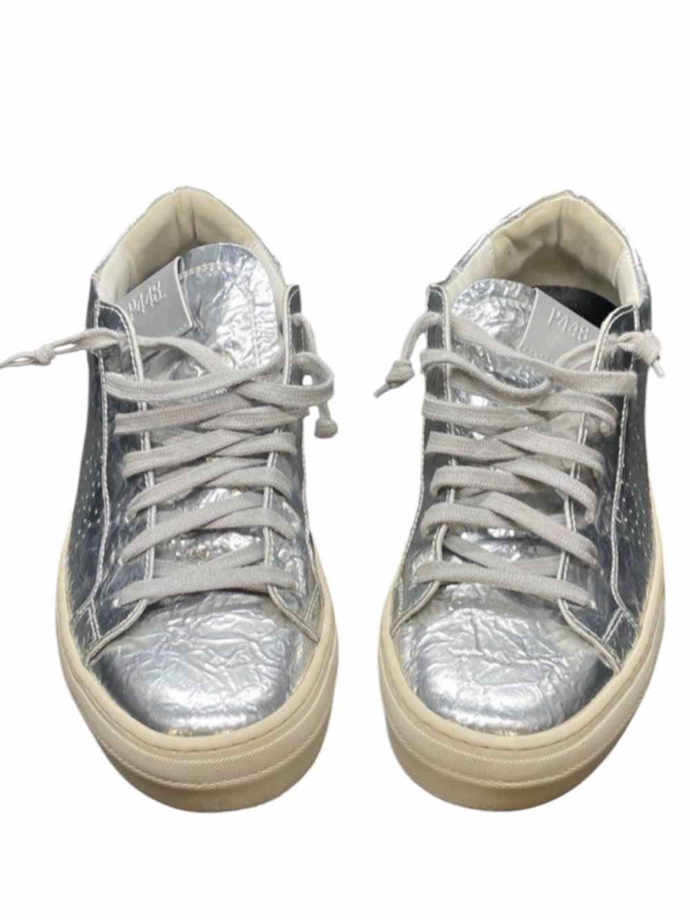 P448 Women's Thea Platform Low-top Silver Metallic Sneakers Size 10 / 41 EUC